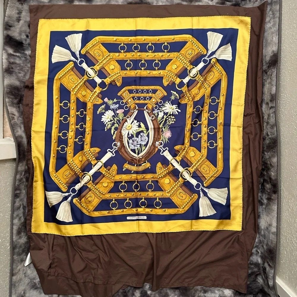 Hermes blue silk scarf